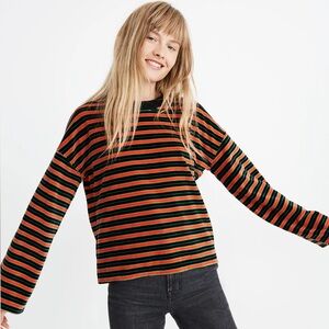 Madewell Striped Velour Wide-Sleeve Top